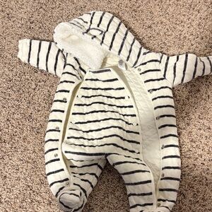 Nordstrom Black and White Striped Hooded Fleece Footie